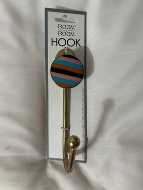 Room 2 Room Gold Wall Hook with Blue, Pink, Black & Orange Stripes